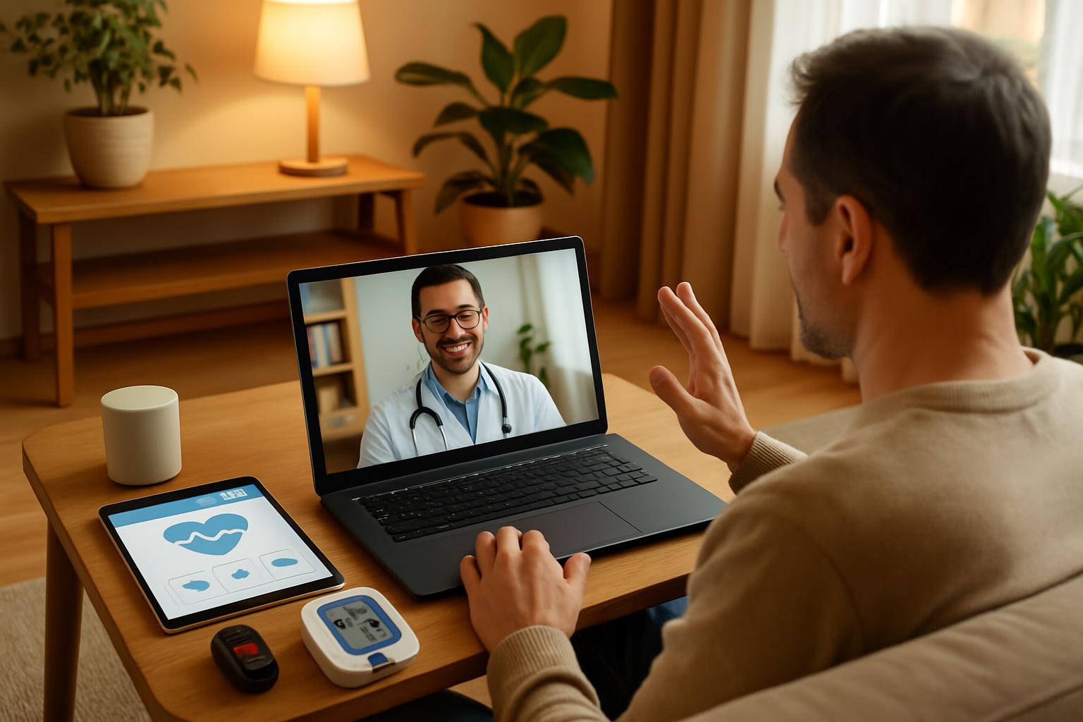 Patient having telehealth consultation with doctor from home